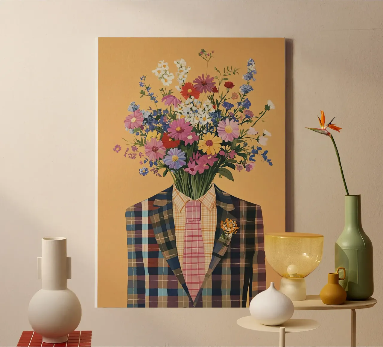 Uomo di fiori in stile vintage tela con Cornice a cassetta da Nikis Art Studio
