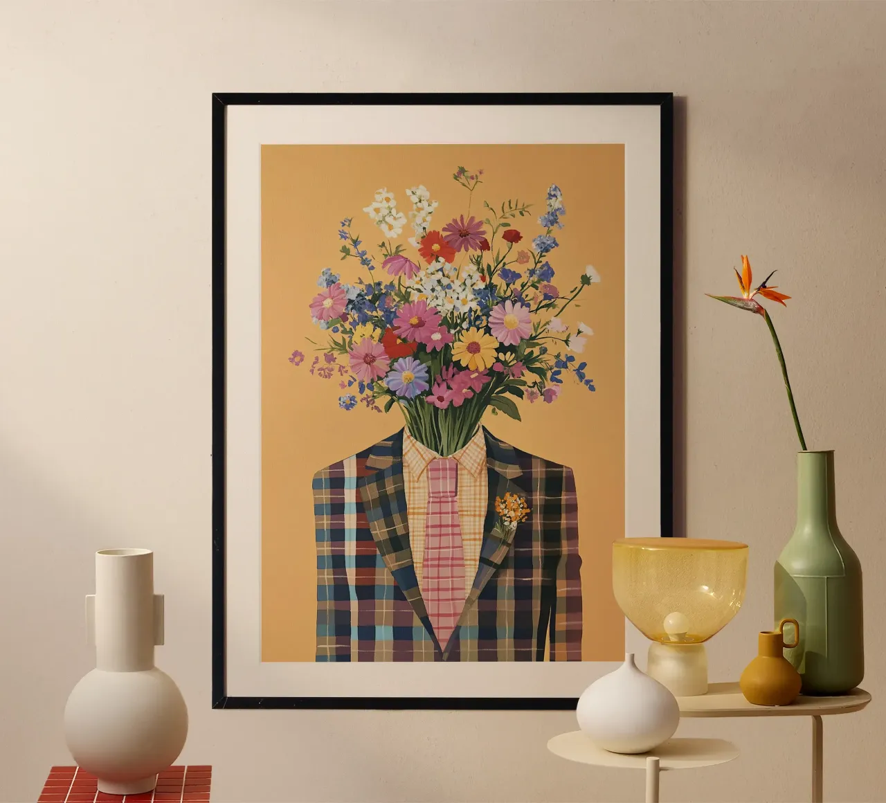 Uomo di fiori in stile vintage poster con telaio in legno da Nikis Art Studio