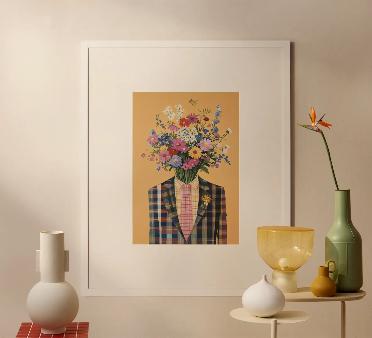 Uomo di fiori in stile vintage poster con telaio in legno da Nikis Art Studio
