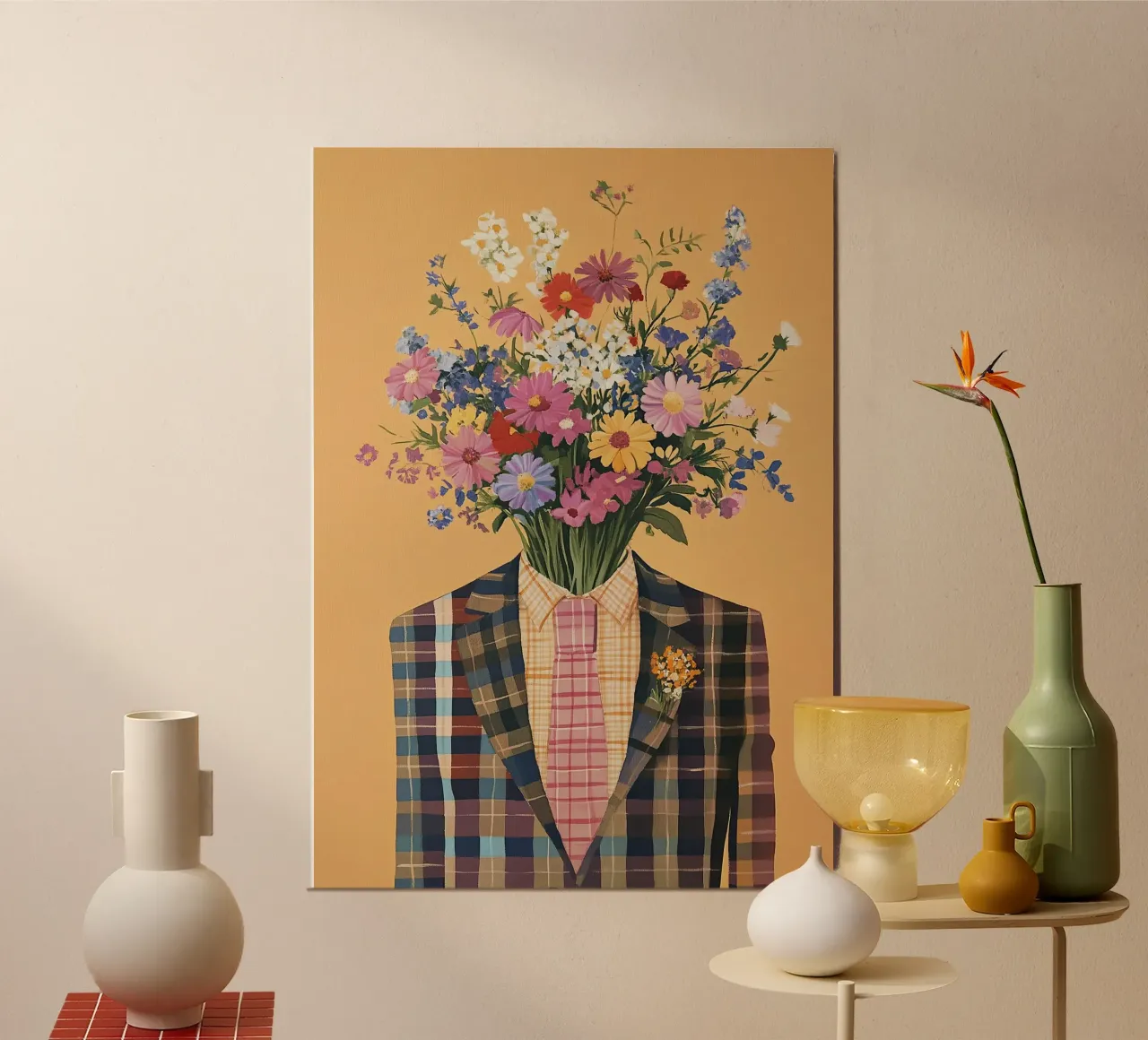 Uomo di fiori in stile vintage poster con telaio in legno da Nikis Art Studio