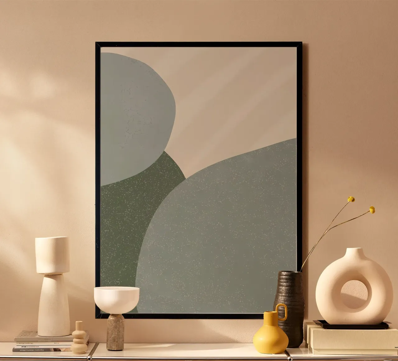 Abstracte zeepbel groene muur poster met kunststof frame van Aiden Garcia