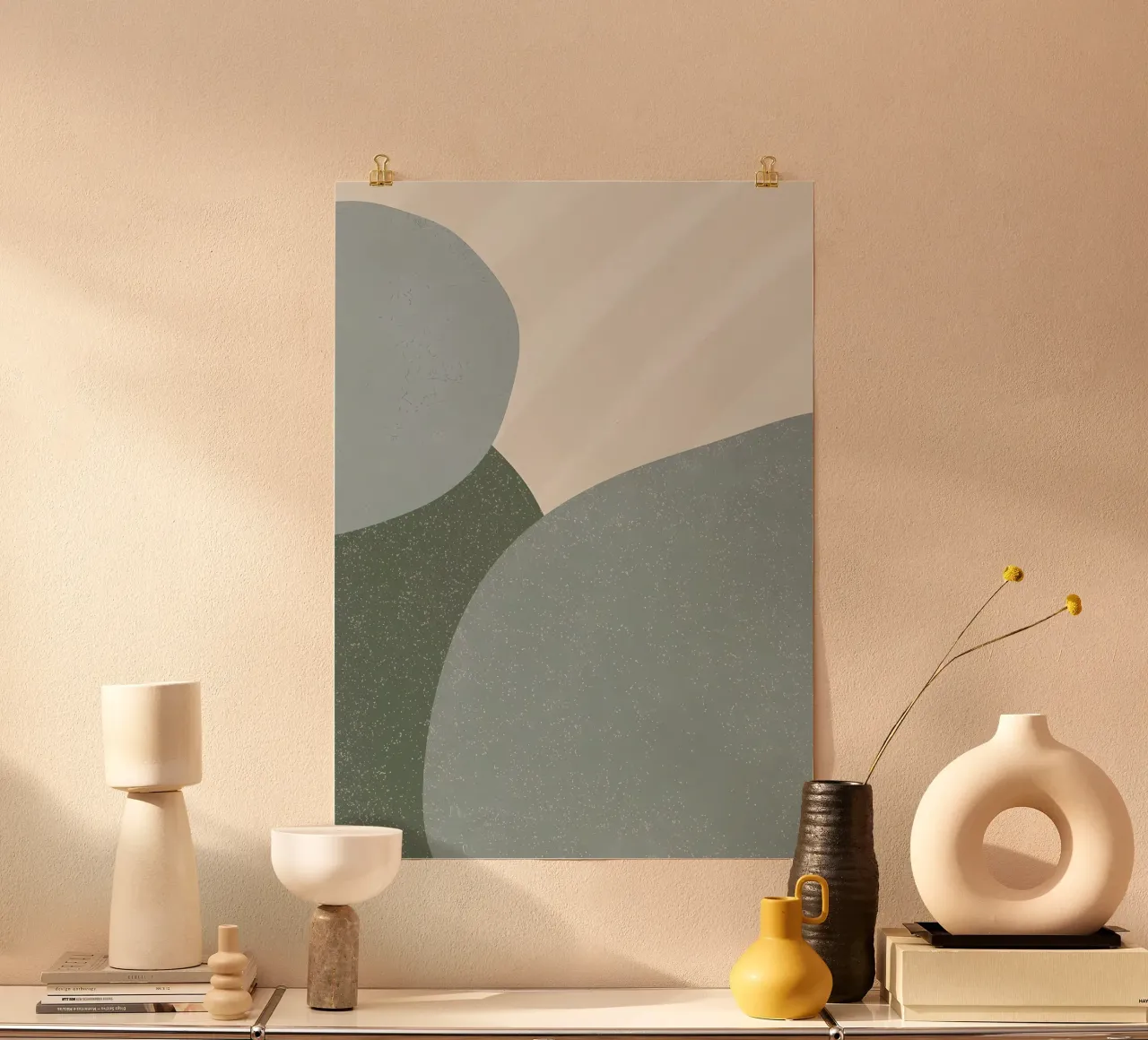 Abstracte zeepbel groene muur poster met kunststof frame van Aiden Garcia