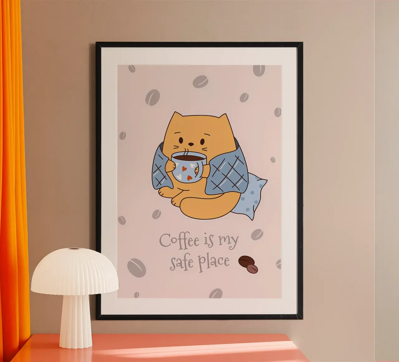 Il caffè è il mio posto sicuro poster con telaio in legno da Bartosz Powalka