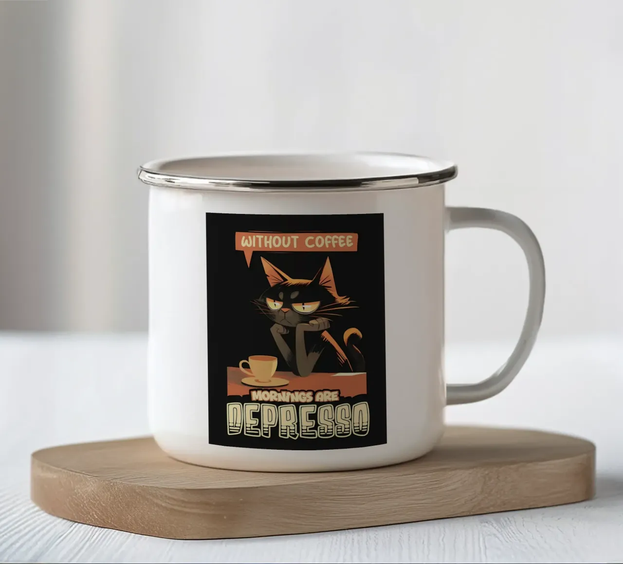 Mattina senza caffè gatto tazza in smalto da Bartosz Powalka