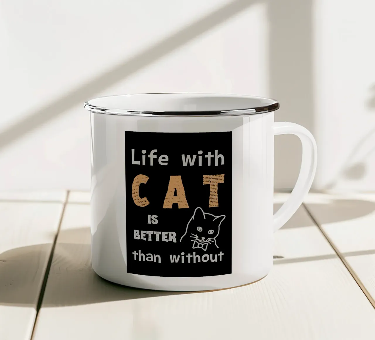 La vita con il gatto è migliore tazza in smalto da Bartosz Powalka