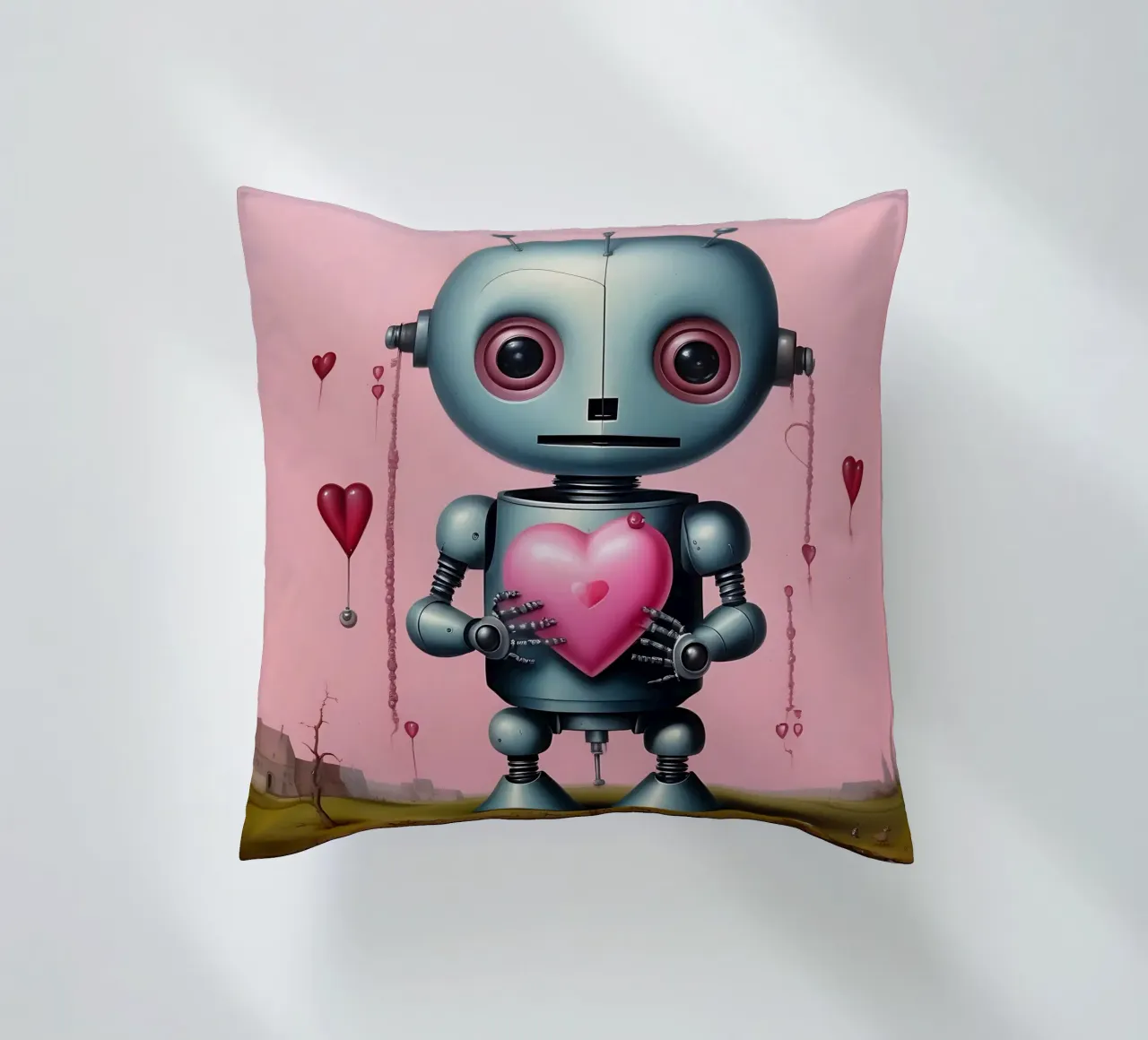 Robot con un cuore_15 cuscino da Pink- und LoveArt by LK