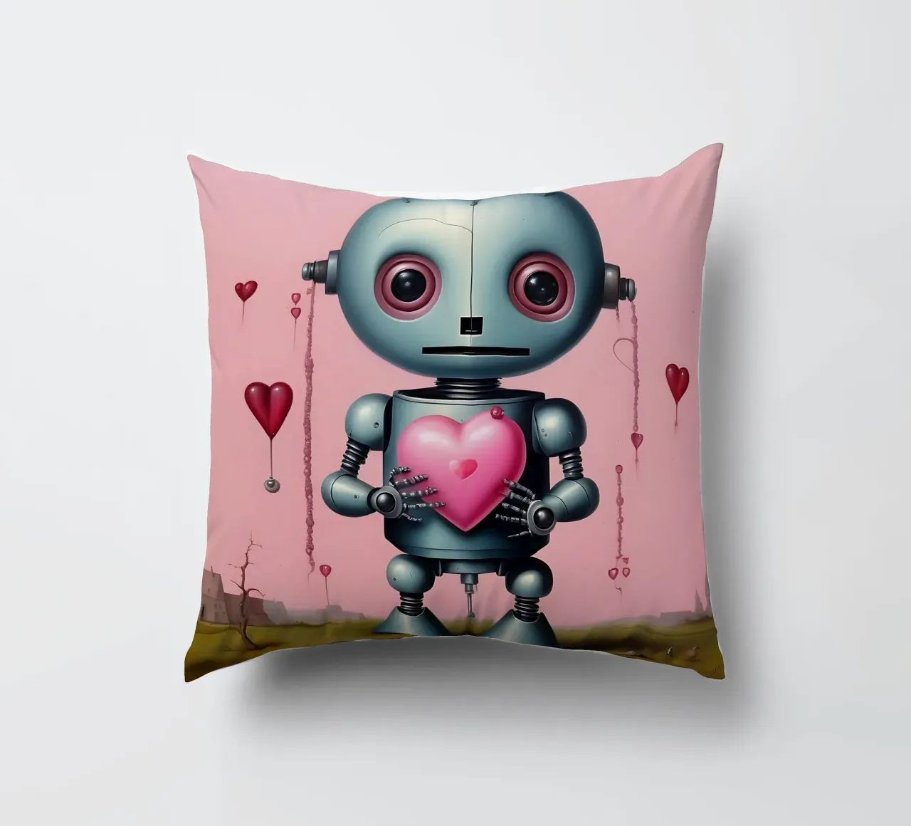 Robot con un cuore_15 cuscino da Pink- und LoveArt by LK