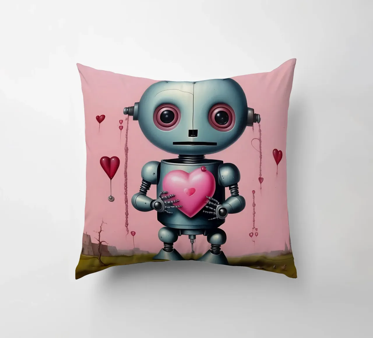 Robot con un cuore_15 cuscino da Pink- und LoveArt by LK