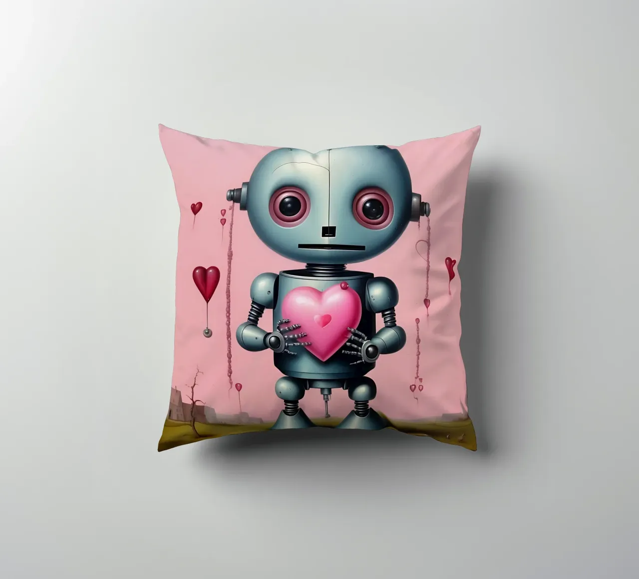 Robot con un cuore_15 cuscino da Pink- und LoveArt by LK