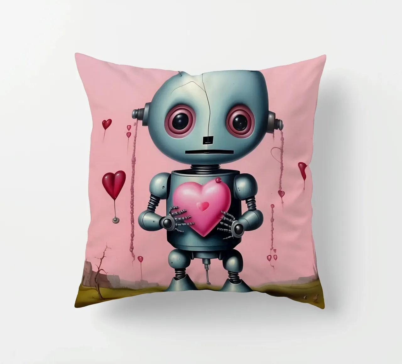 Robot con un cuore_15 cuscino da Pink- und LoveArt by LK