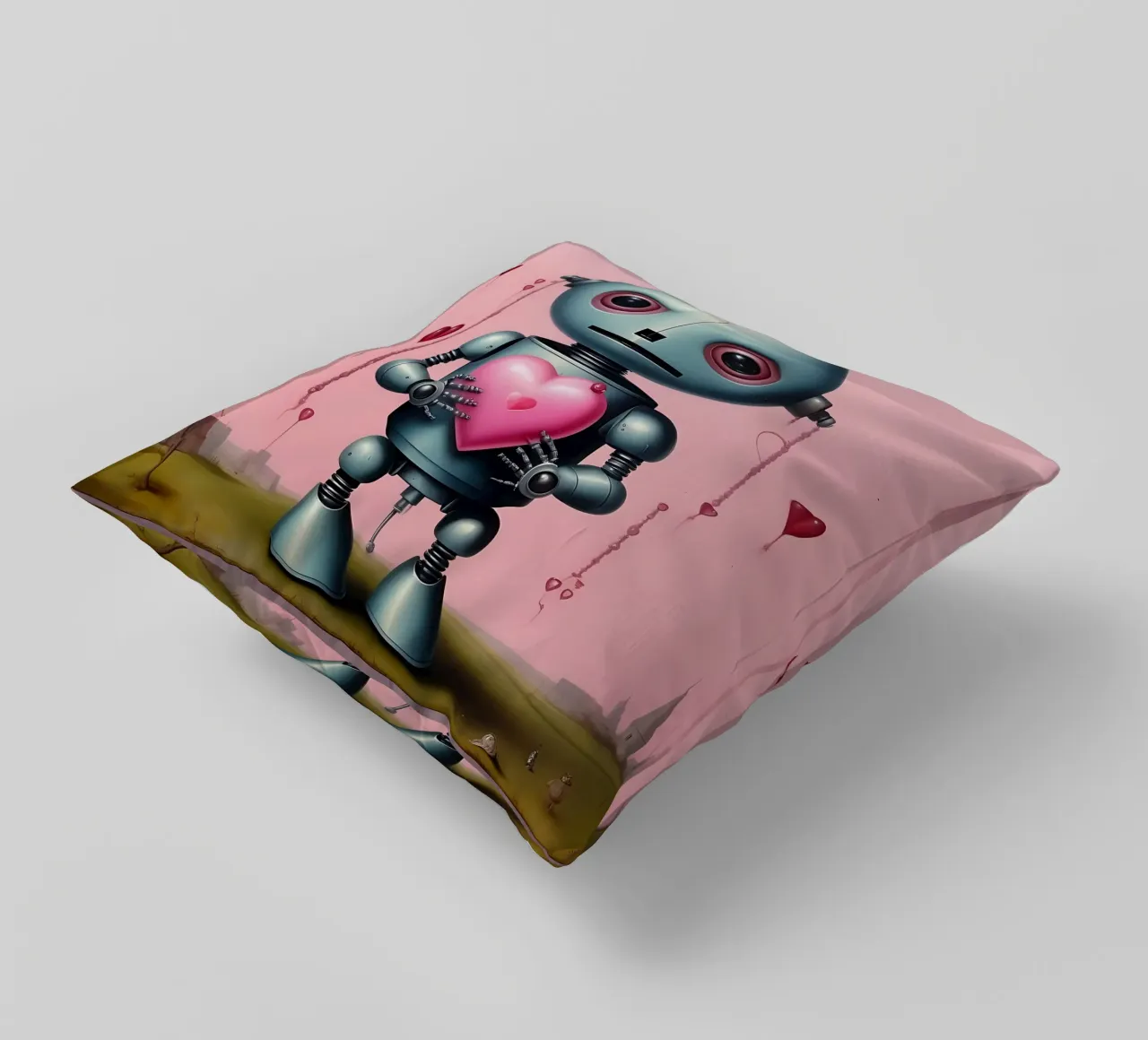 Robot con un cuore_15 cuscino da Pink- und LoveArt by LK