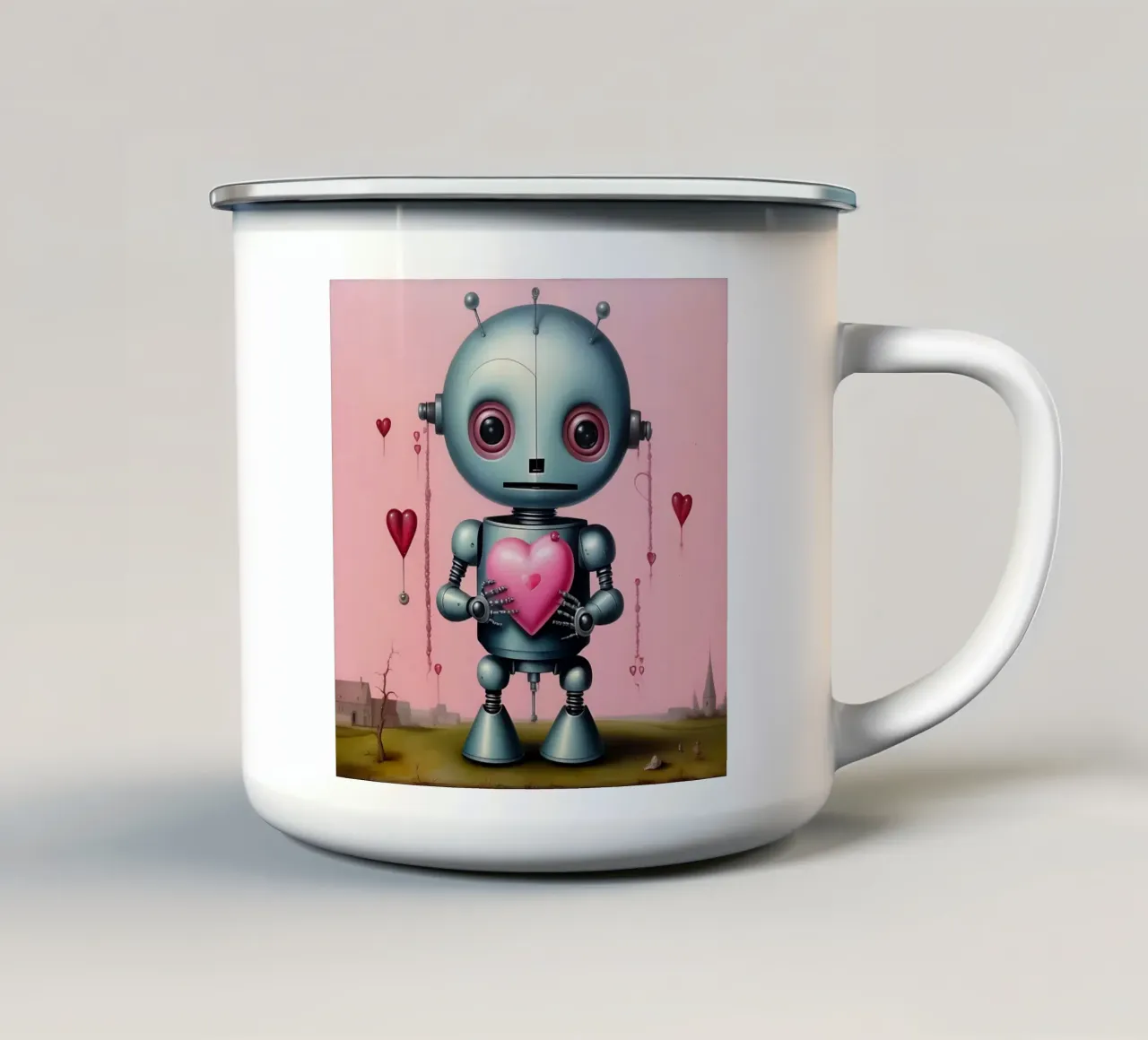 Robot con un cuore_15 tazza in smalto da Pink- und LoveArt by LK