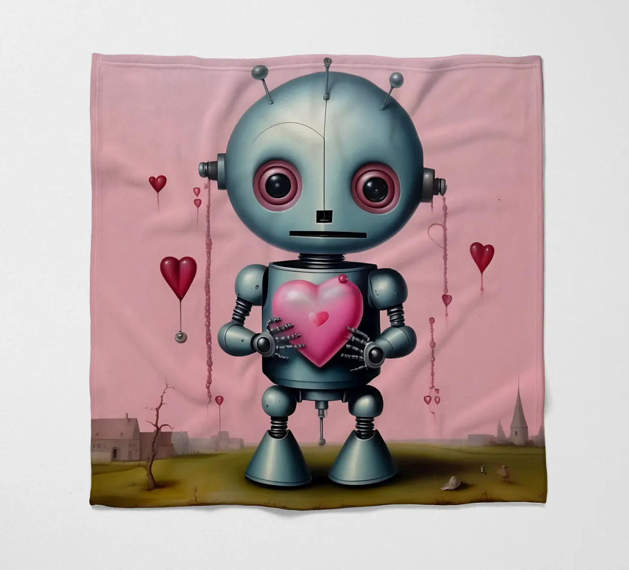 Roboter mit Herz_15 Fleecedecke von Pink- und LoveArt by LK