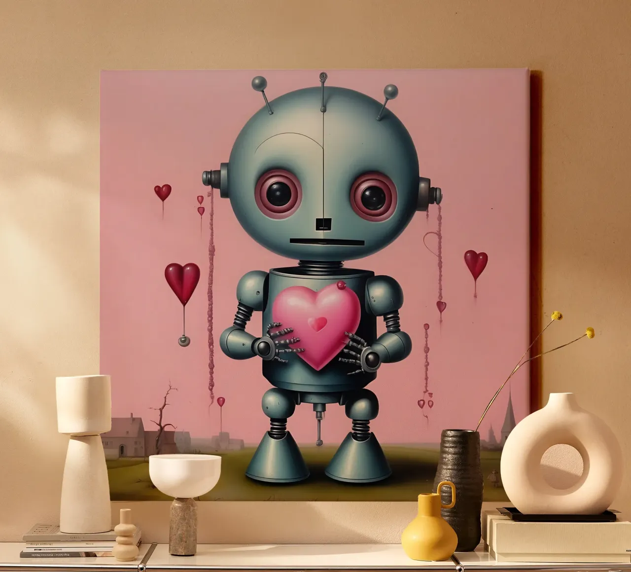 Robot con un cuore_15 tela da Pink- und LoveArt by LK