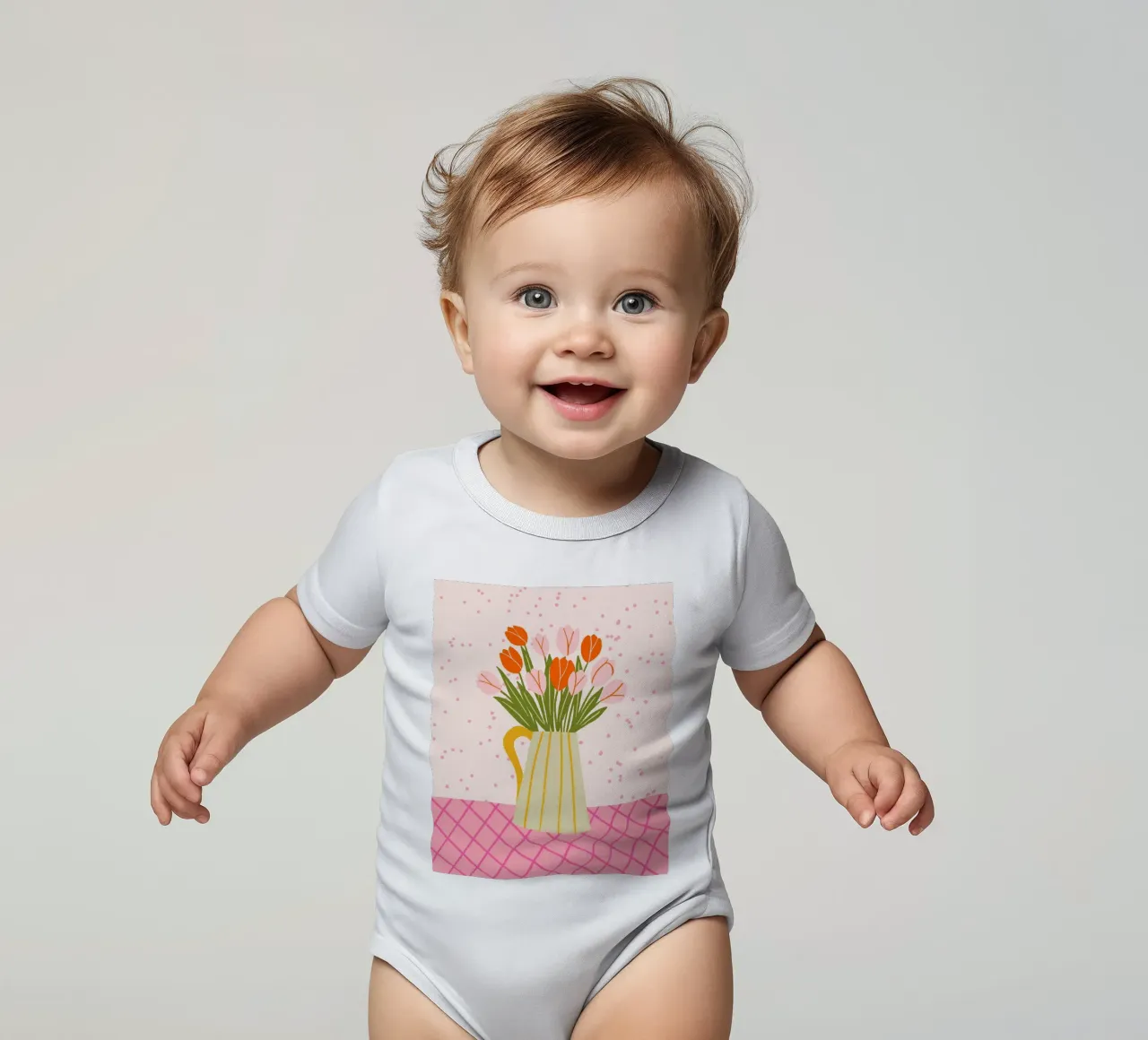 Tulipani in vaso - rosa e arancione body neonato maniche corte da Wackapacka