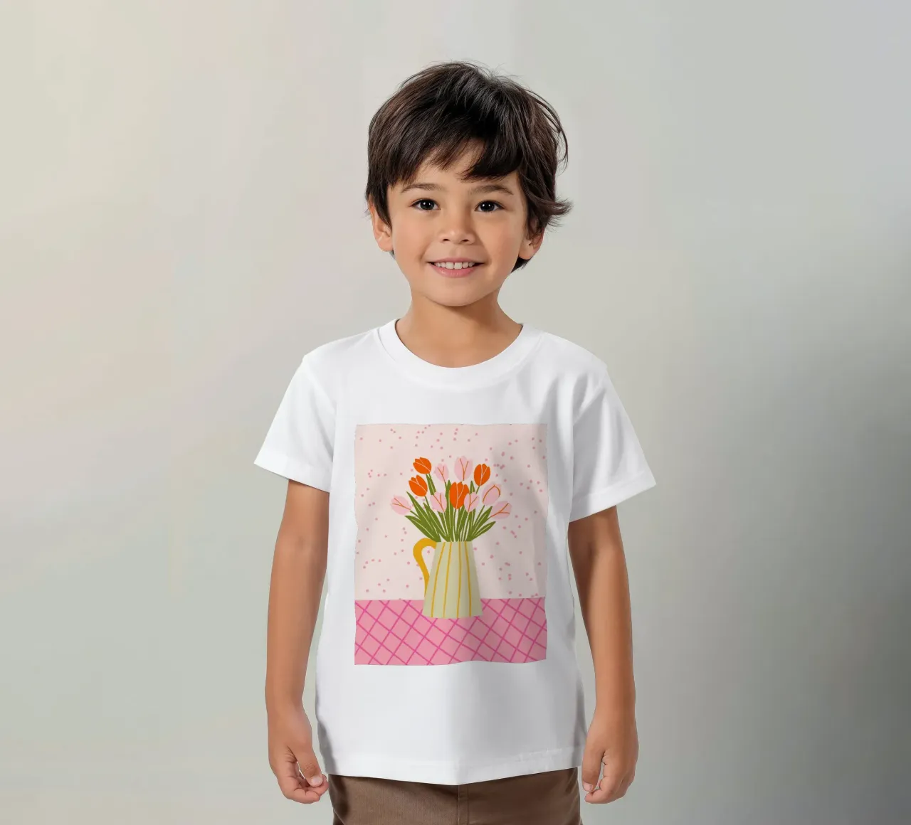 Tulips in a vase - pink and orange kids t-shirt by Wackapacka