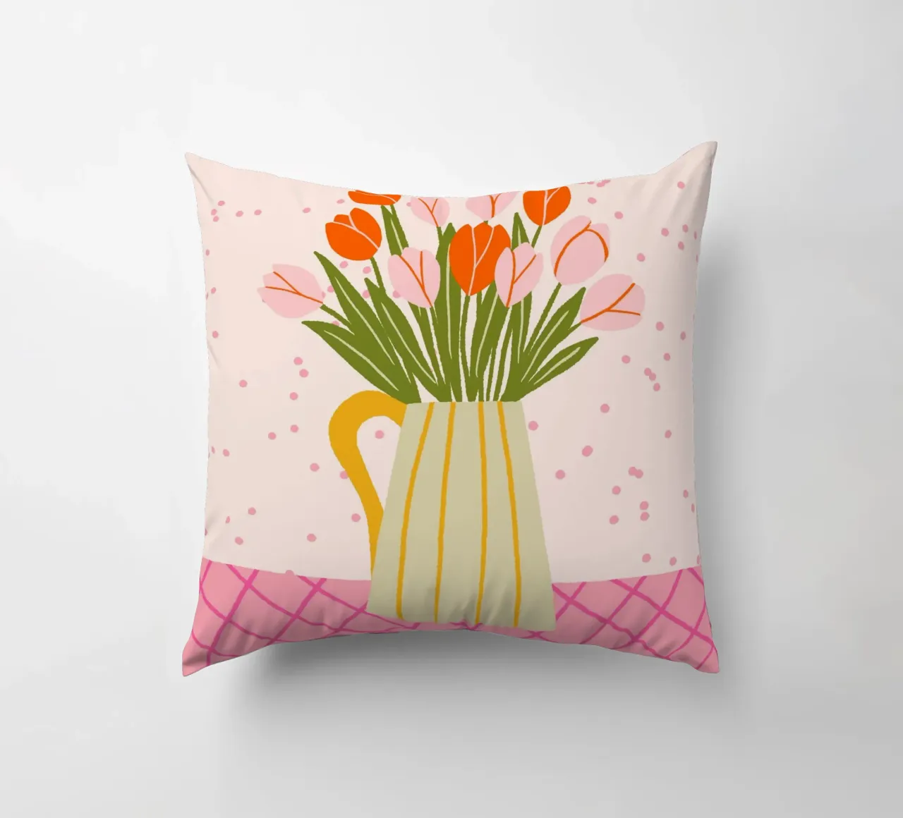 Tulipani in vaso - rosa e arancione cuscino da Wackapacka