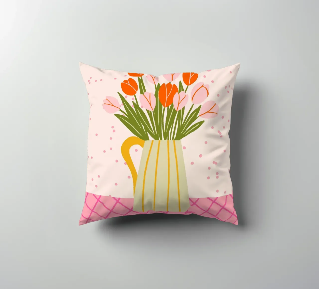 Tulipani in vaso - rosa e arancione cuscino da Wackapacka
