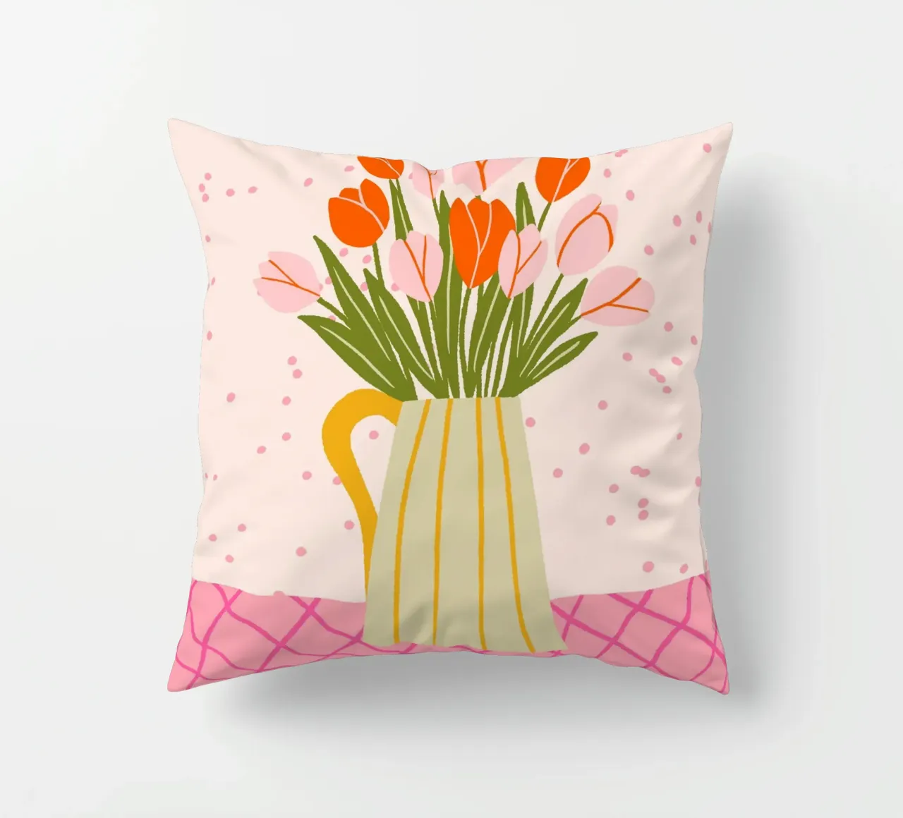 Tulipani in vaso - rosa e arancione cuscino da Wackapacka