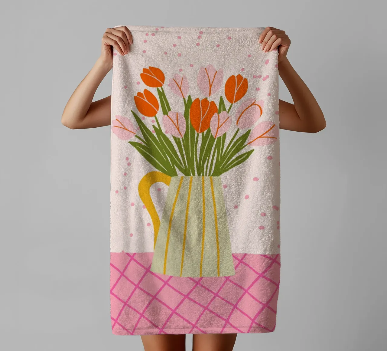 Tulipani in vaso - rosa e arancione asciugamano da bagno da Wackapacka