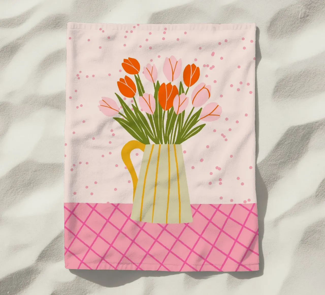 Tulipani in vaso - rosa e arancione telo mare da Wackapacka