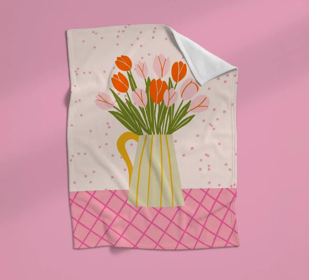Tulipani in vaso - rosa e arancione coperta in pile da Wackapacka