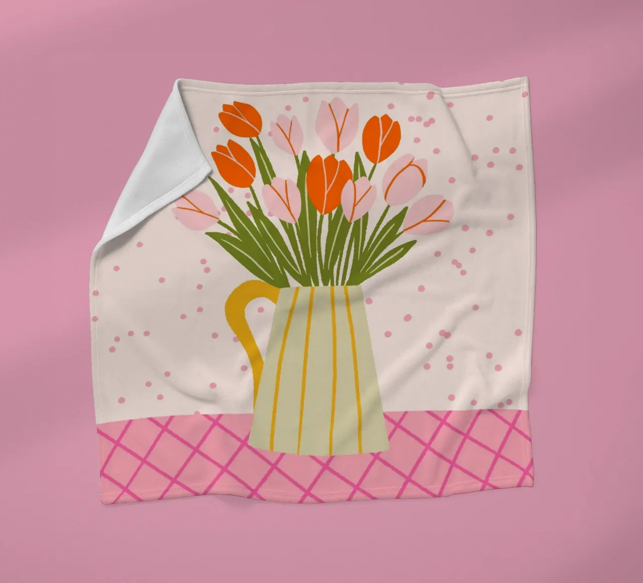 Tulipani in vaso - rosa e arancione coperta in pile da Wackapacka