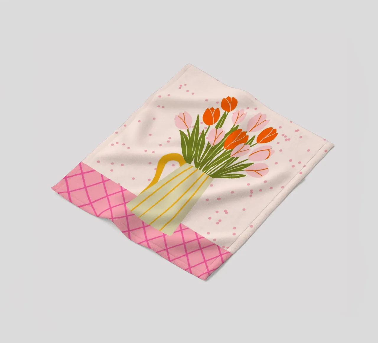 Tulipani in vaso - rosa e arancione coperta in pile da Wackapacka