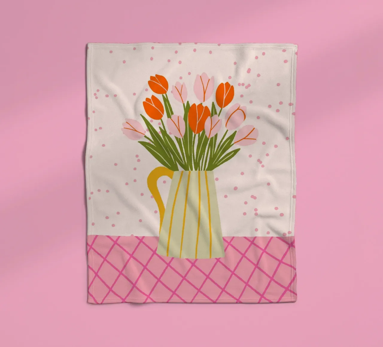 Tulipani in vaso - rosa e arancione coperta in pile da Wackapacka