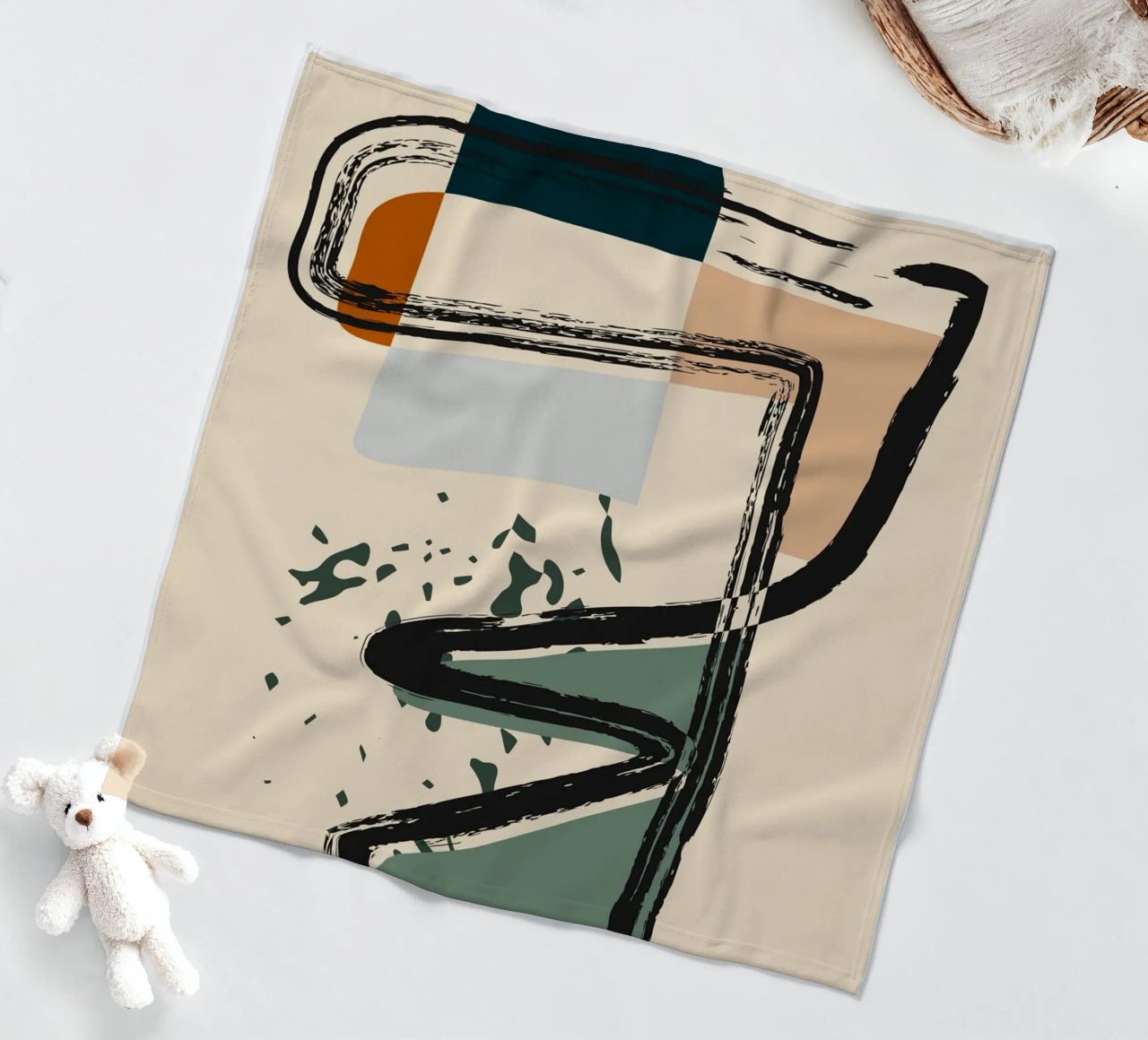 Abstract shapes and bold lines fleece blanket by LisaArtes