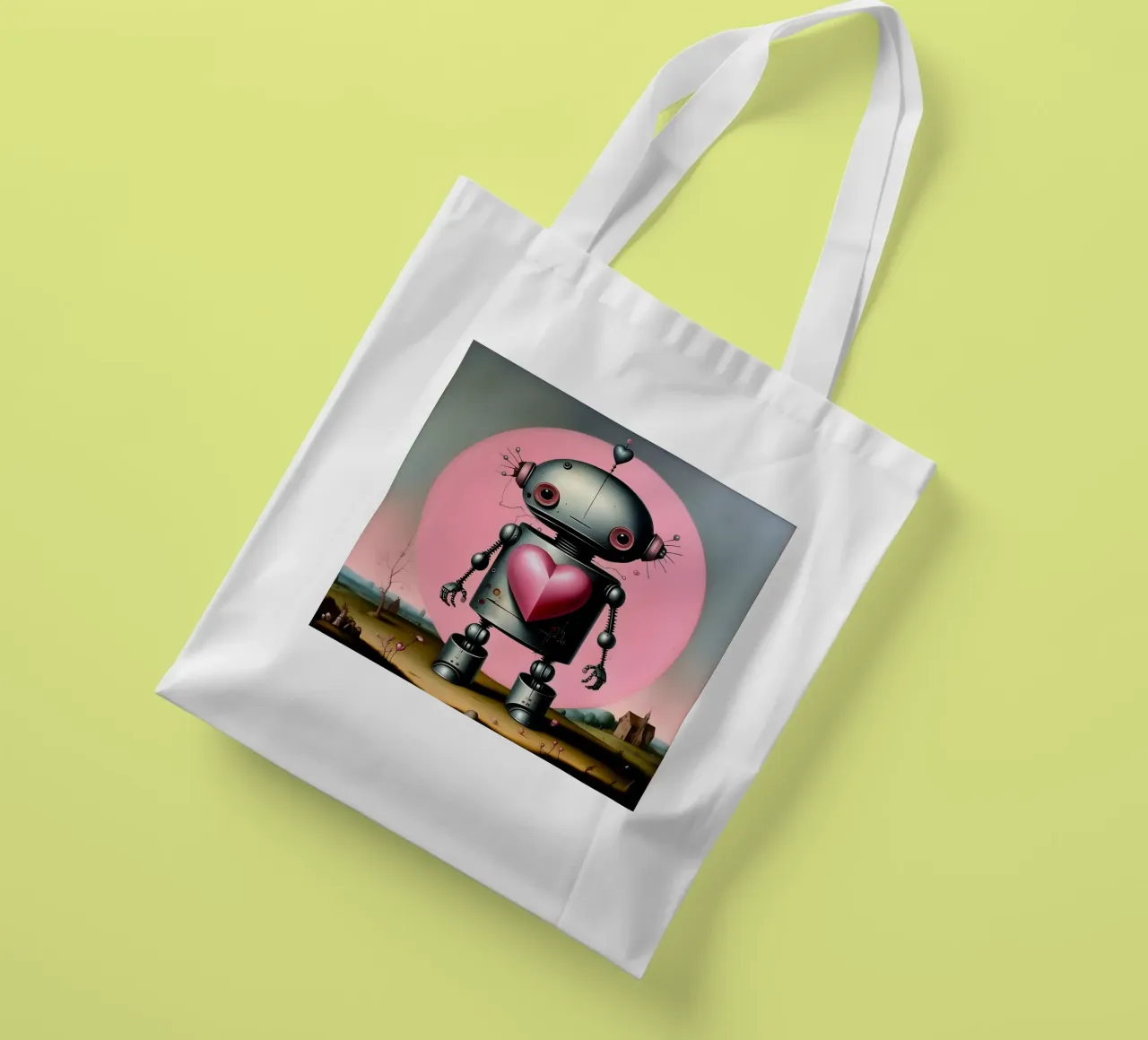Robot con un cuore_16 borsa in juta da Pink- und LoveArt by LK