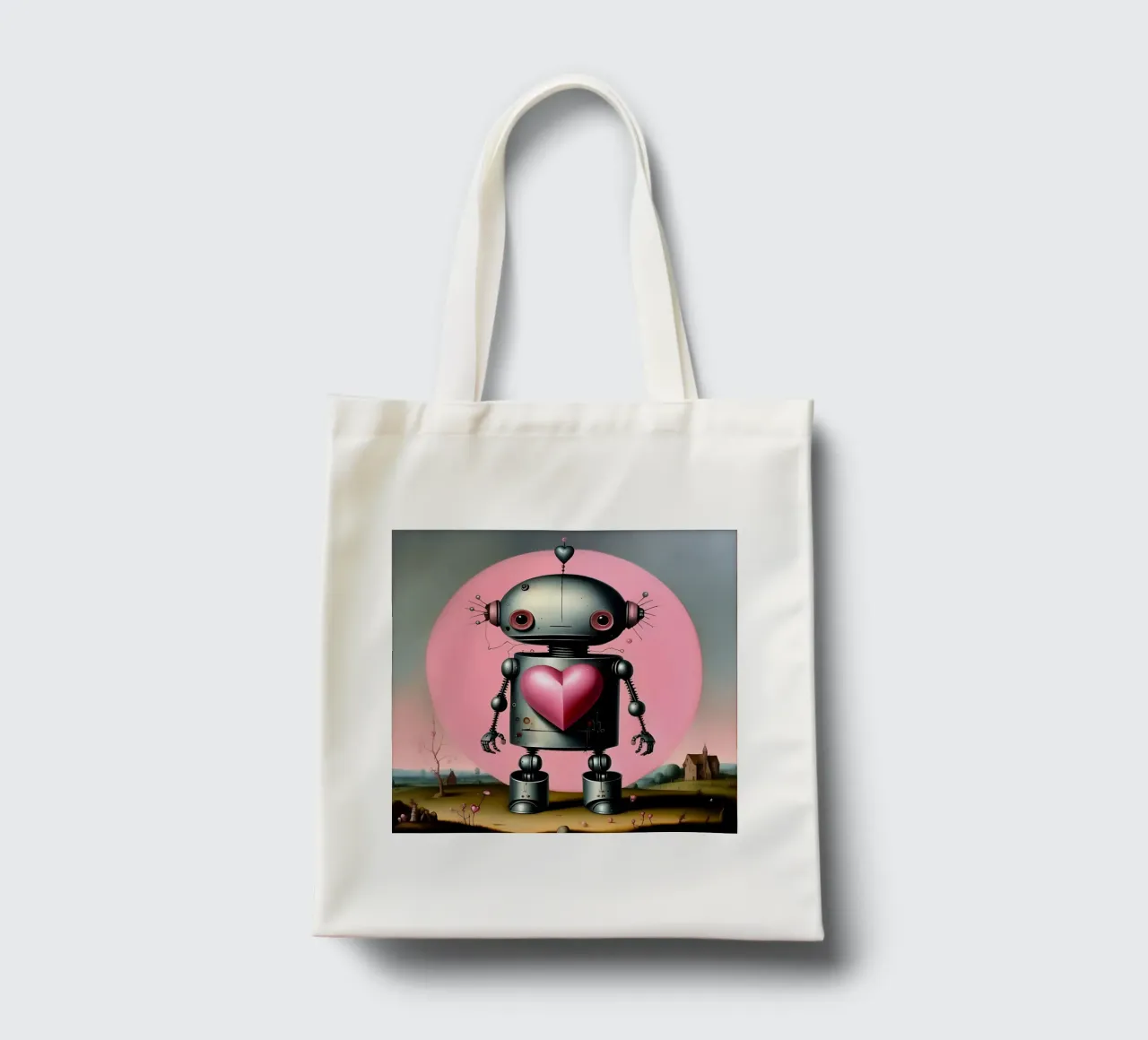 Robot con un cuore_16 borsa in juta da Pink- und LoveArt by LK