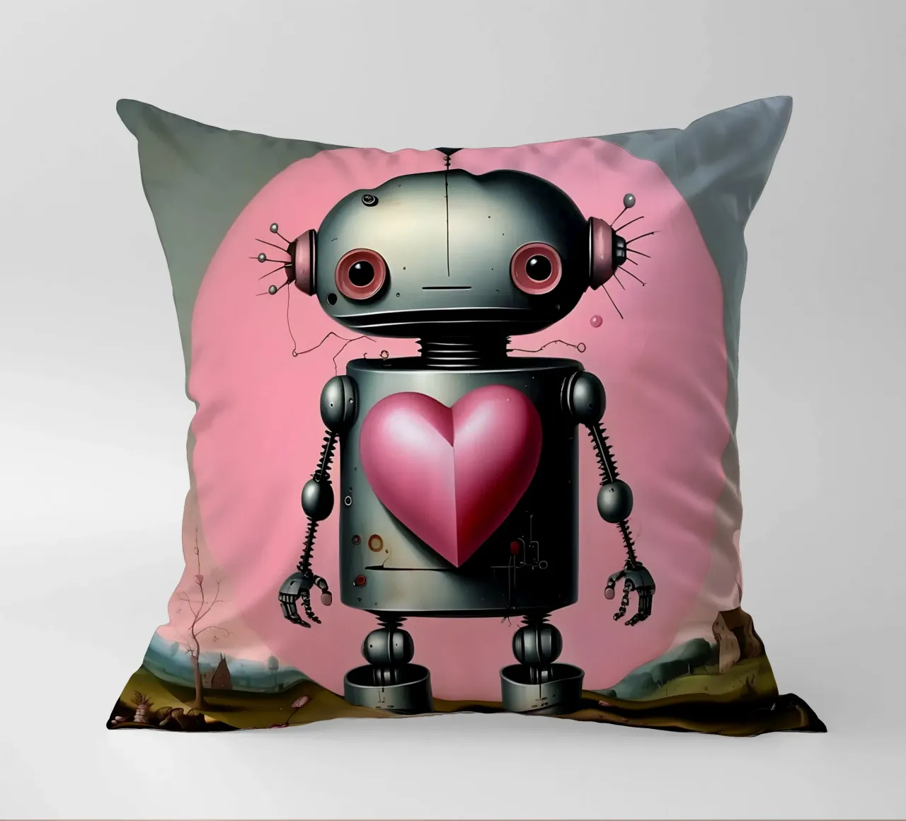 Robots met een hart_16 kussen van Pink- und LoveArt by LK