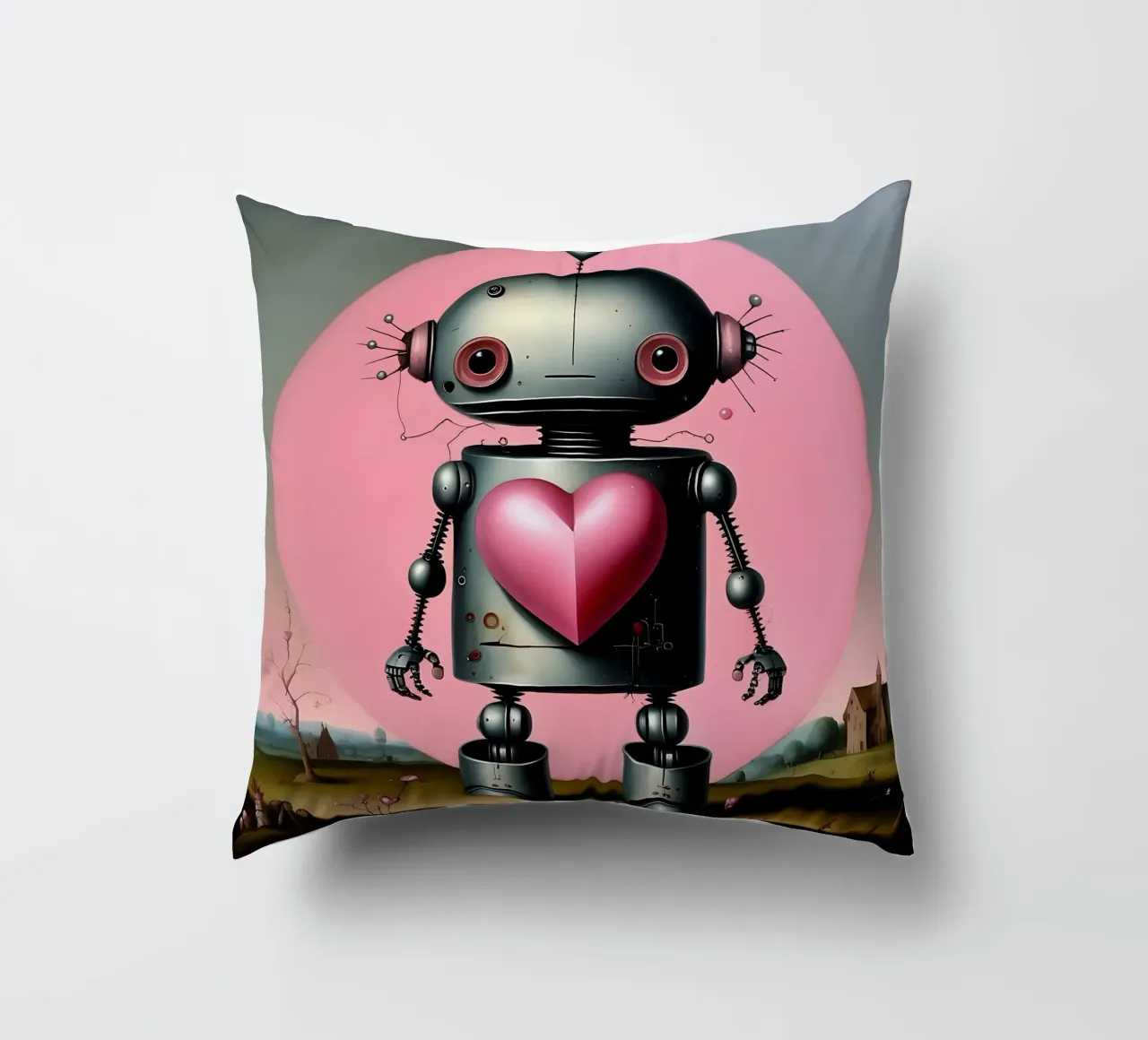 Robots met een hart_16 kussen van Pink- und LoveArt by LK