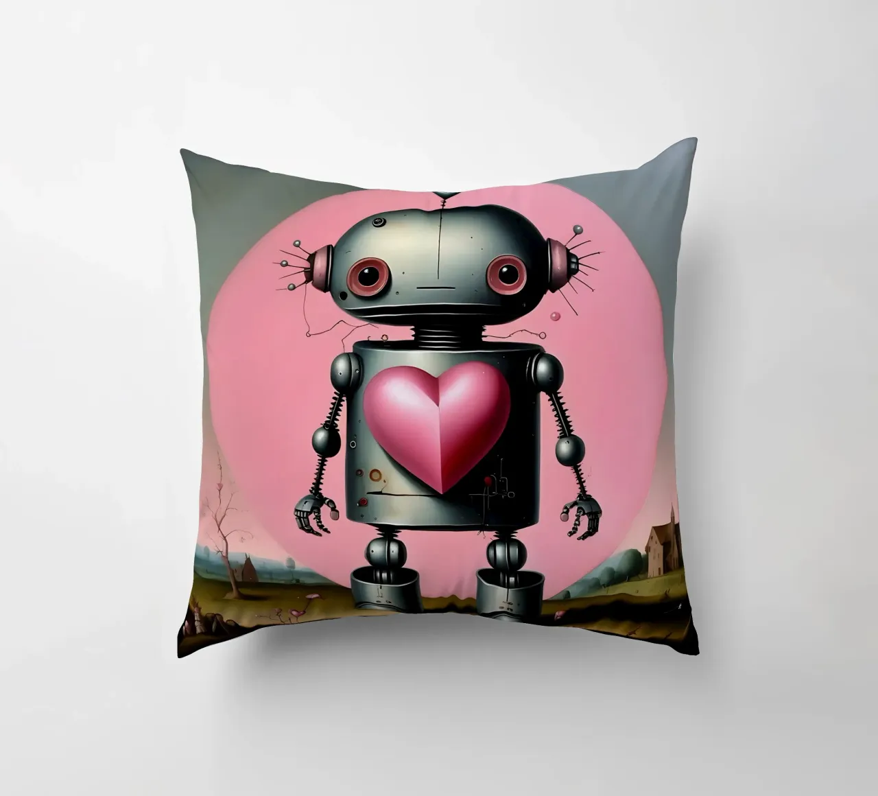 Robots met een hart_16 kussen van Pink- und LoveArt by LK