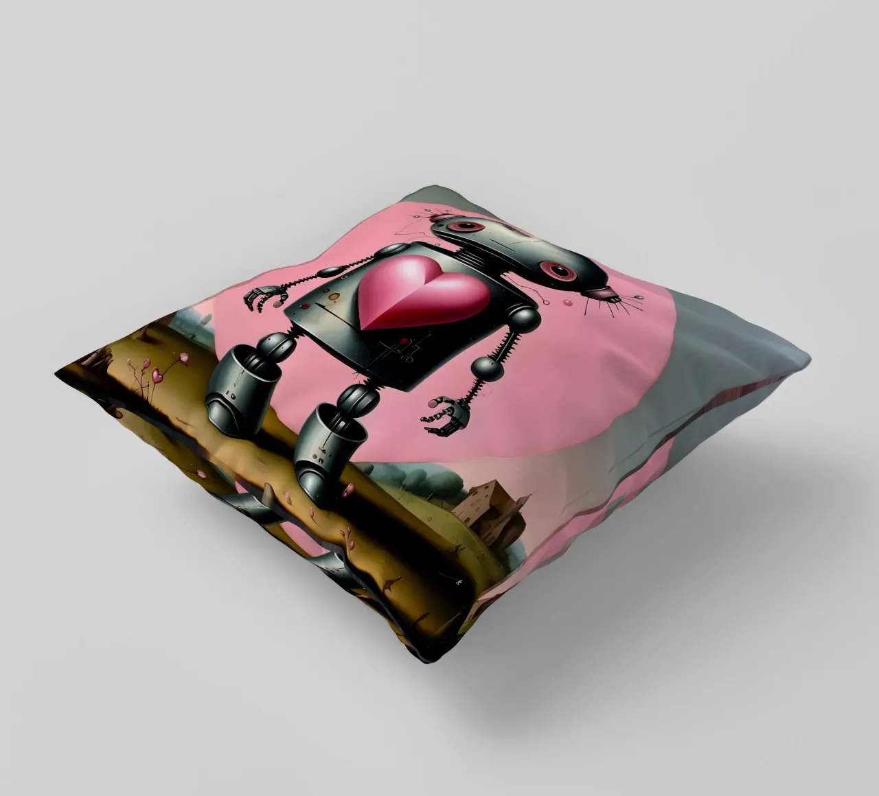 Robots met een hart_16 kussen van Pink- und LoveArt by LK