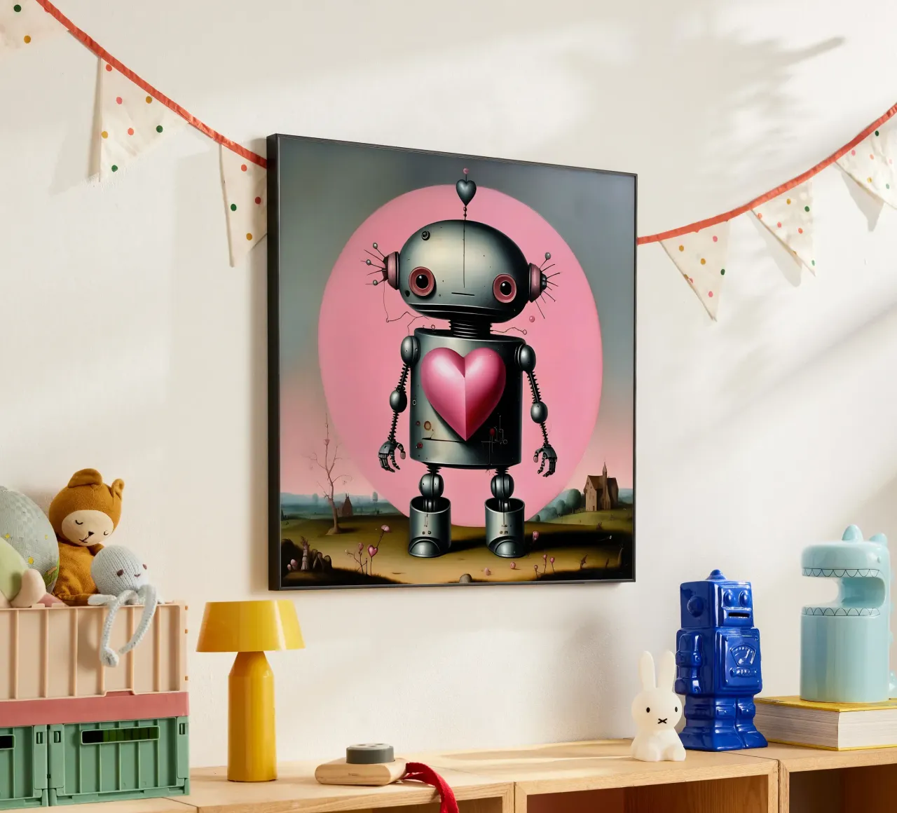 Roboter mit Herz_16 Alu-Dibond von Pink- und LoveArt by LK