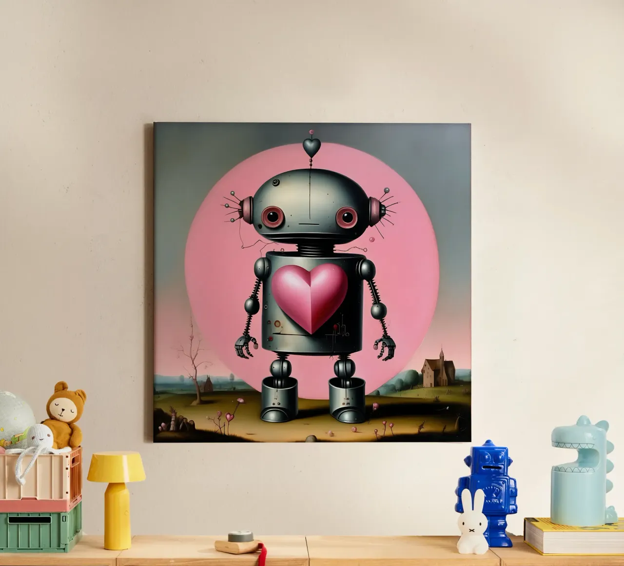 Robot con un cuore_16 tela da Pink- und LoveArt by LK