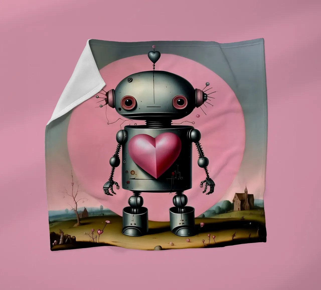 Robot con un cuore_16 coperta in pile da Pink- und LoveArt by LK
