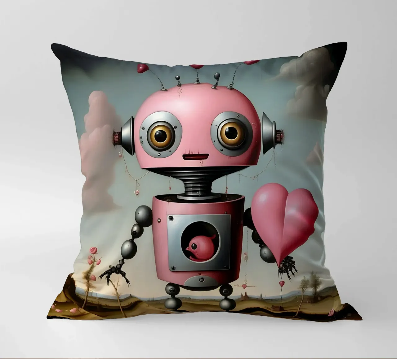 Robot con un cuore_17 cuscino da Pink- und LoveArt by LK