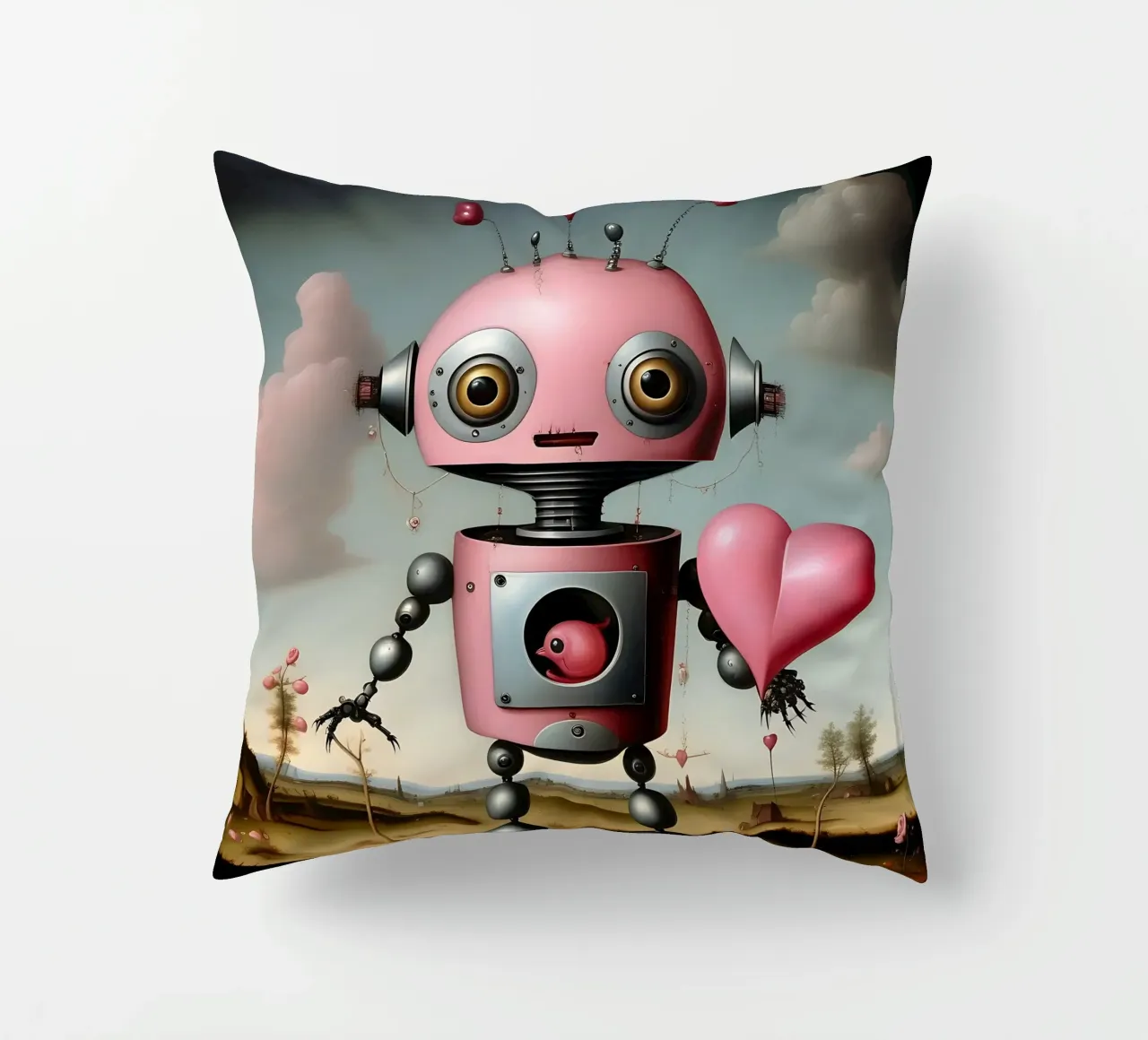 Robot con un cuore_17 cuscino da Pink- und LoveArt by LK