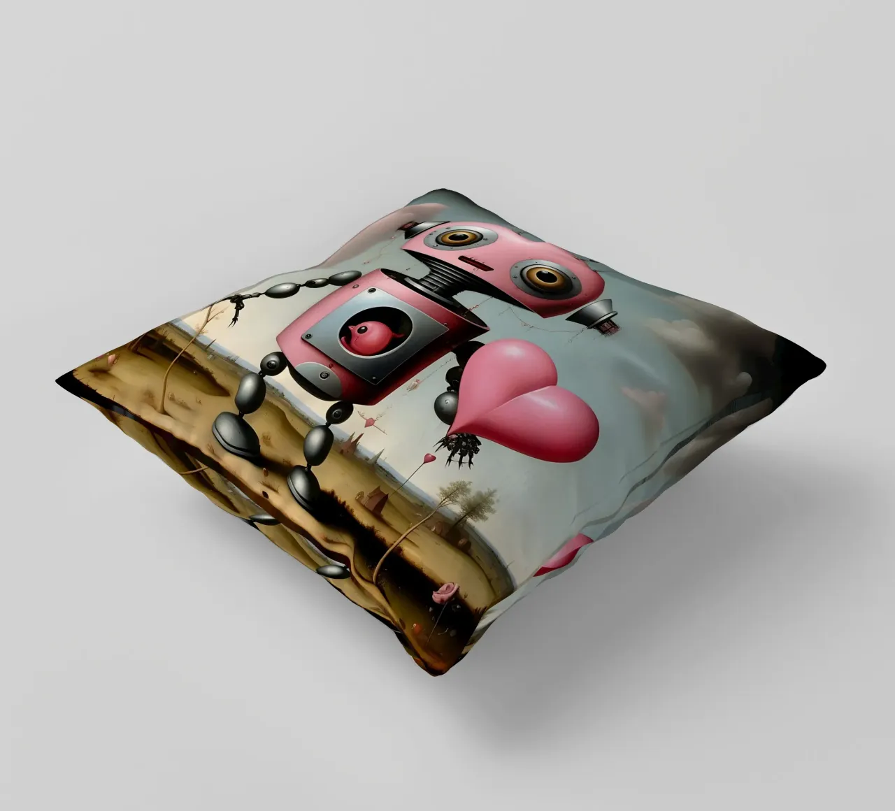 Robot con un cuore_17 cuscino da Pink- und LoveArt by LK