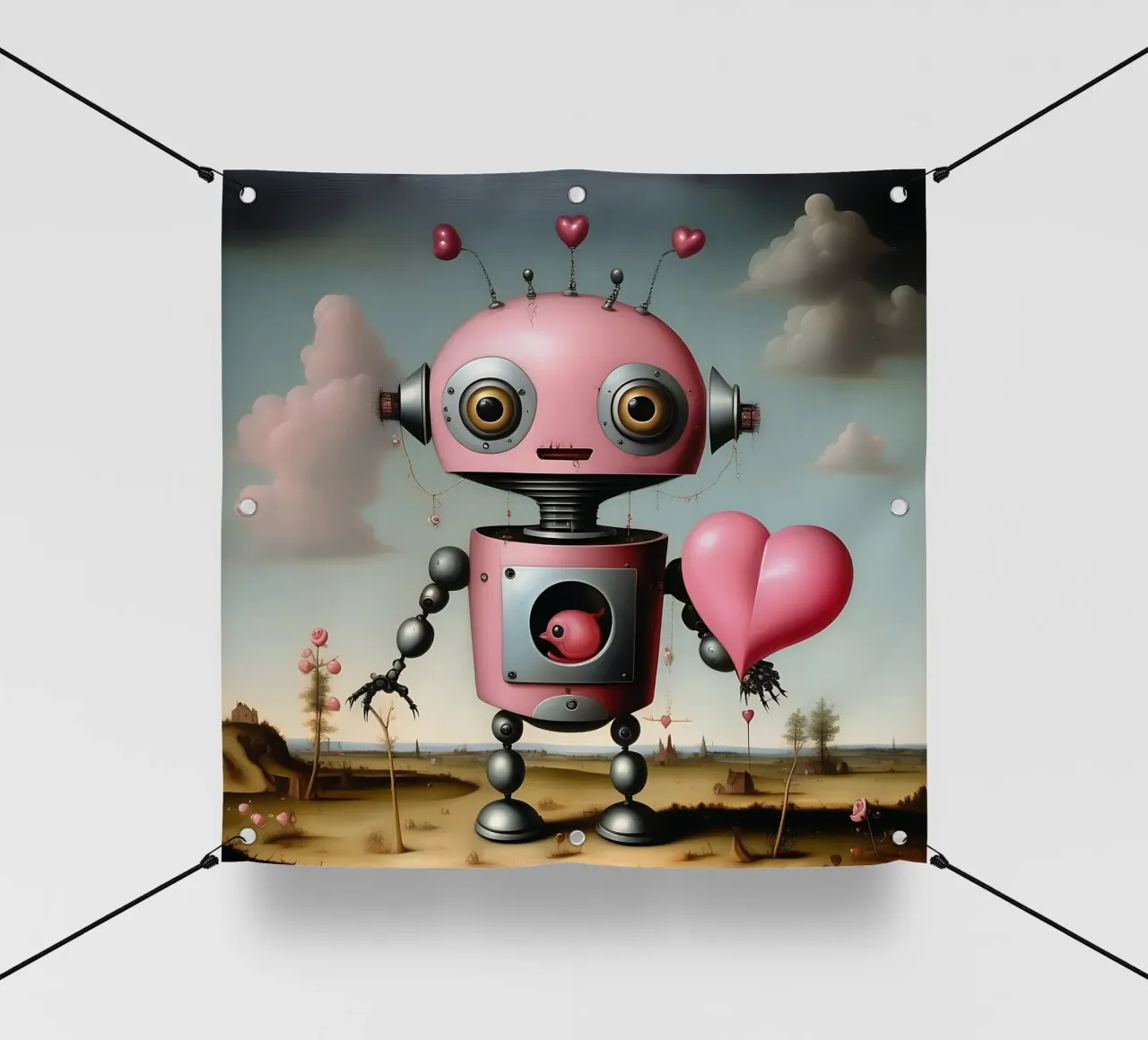 Robot con un cuore_17 telo in pvc da Pink- und LoveArt by LK