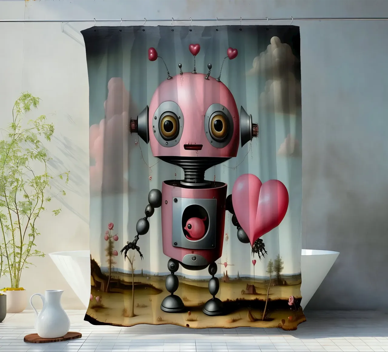 Robot con un cuore_17 tenda da doccia da Pink- und LoveArt by LK