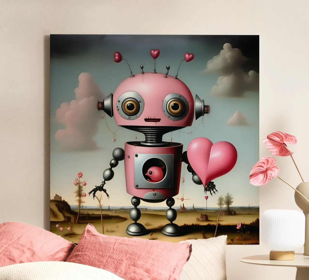 Robot con un cuore_17 tela da Pink- und LoveArt by LK