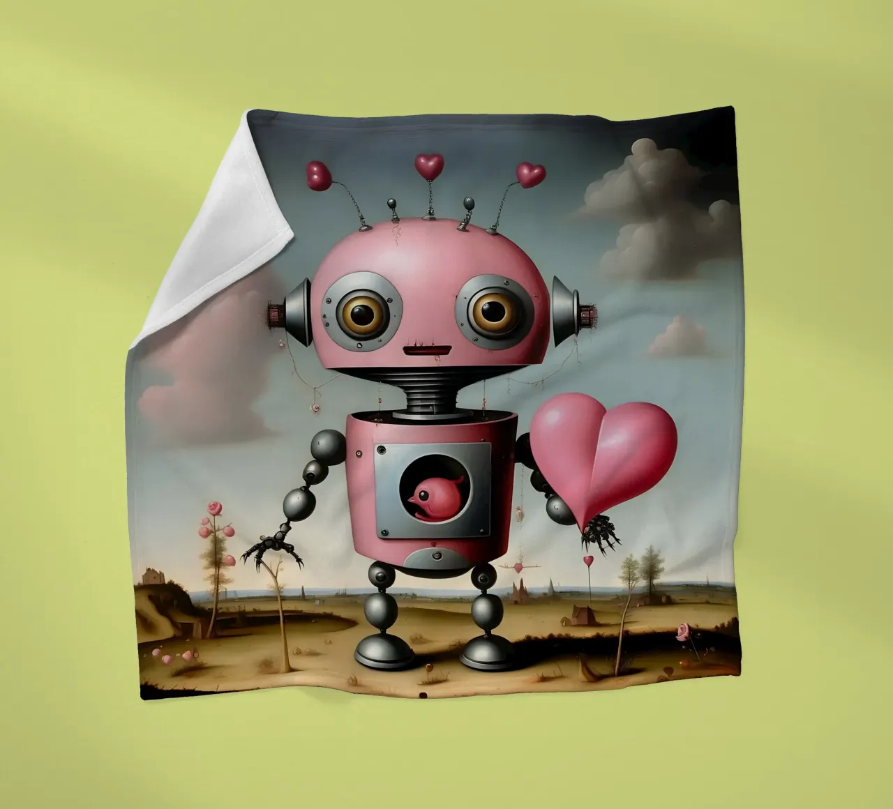 Robot con un cuore_17 coperta in pile da Pink- und LoveArt by LK