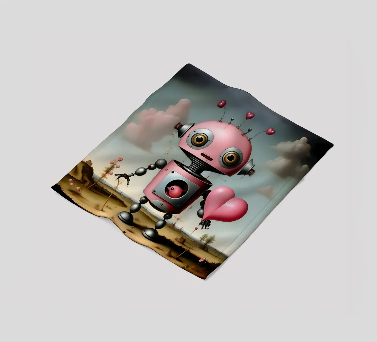 Robot con un cuore_17 coperta in pile da Pink- und LoveArt by LK