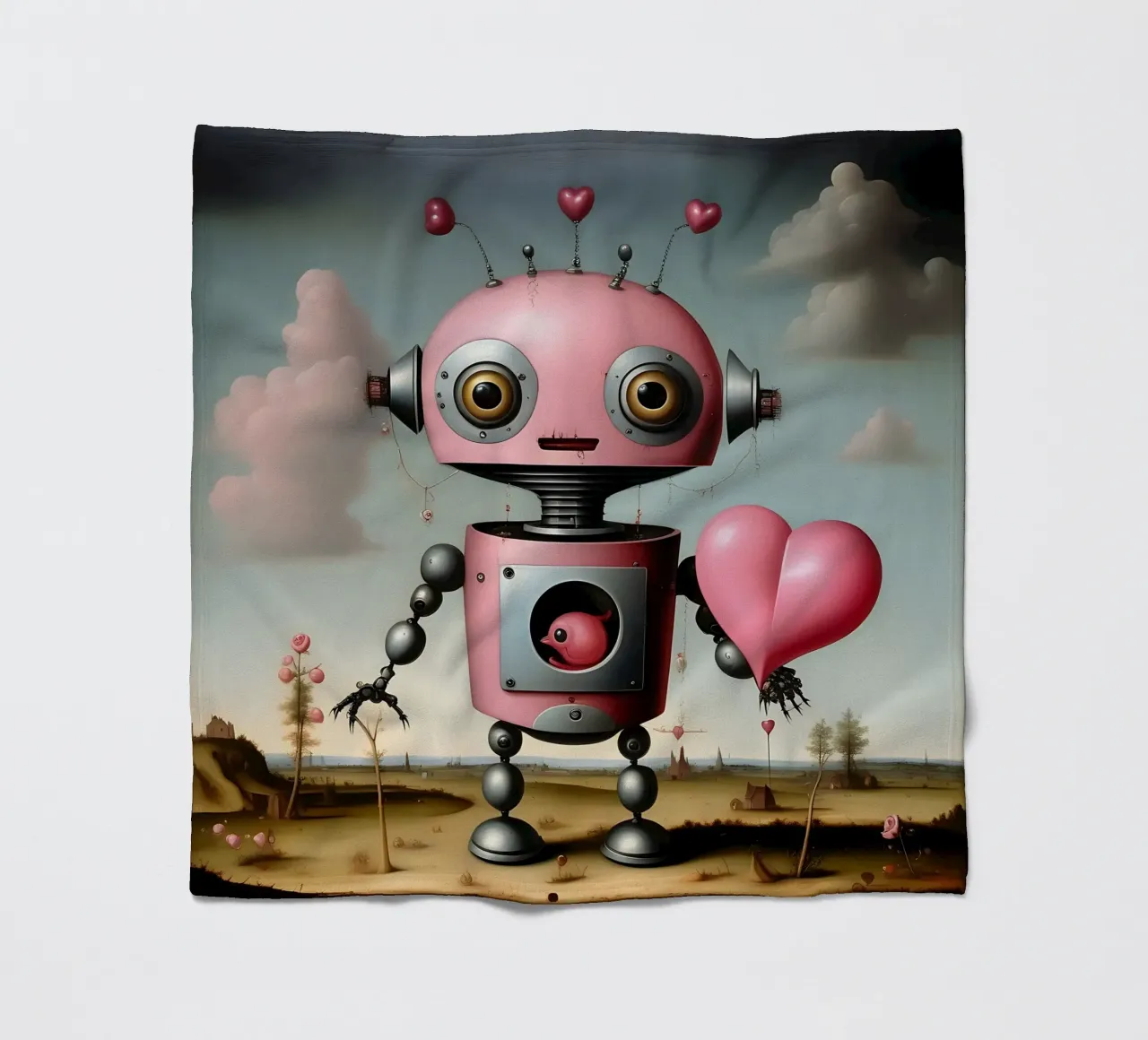 Robot con un cuore_17 coperta in pile da Pink- und LoveArt by LK