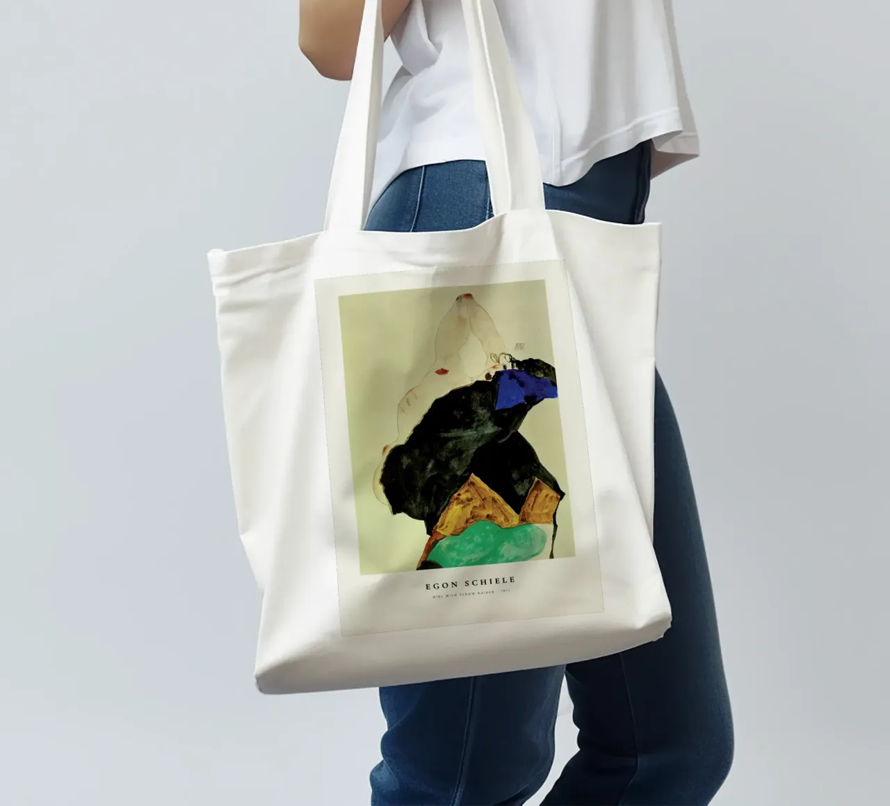 Schiele - Girl with Elbow Raised tote bag by ARTOTHEK