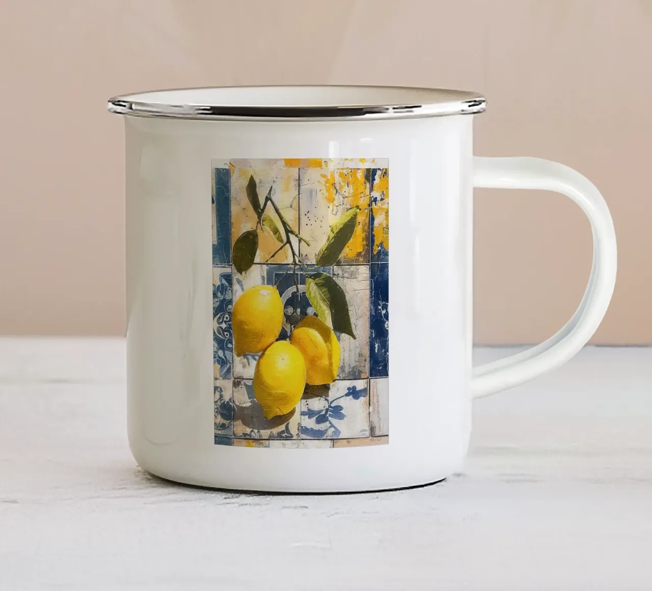 Three bright yellow lemons tazza in smalto da LisaArtes
